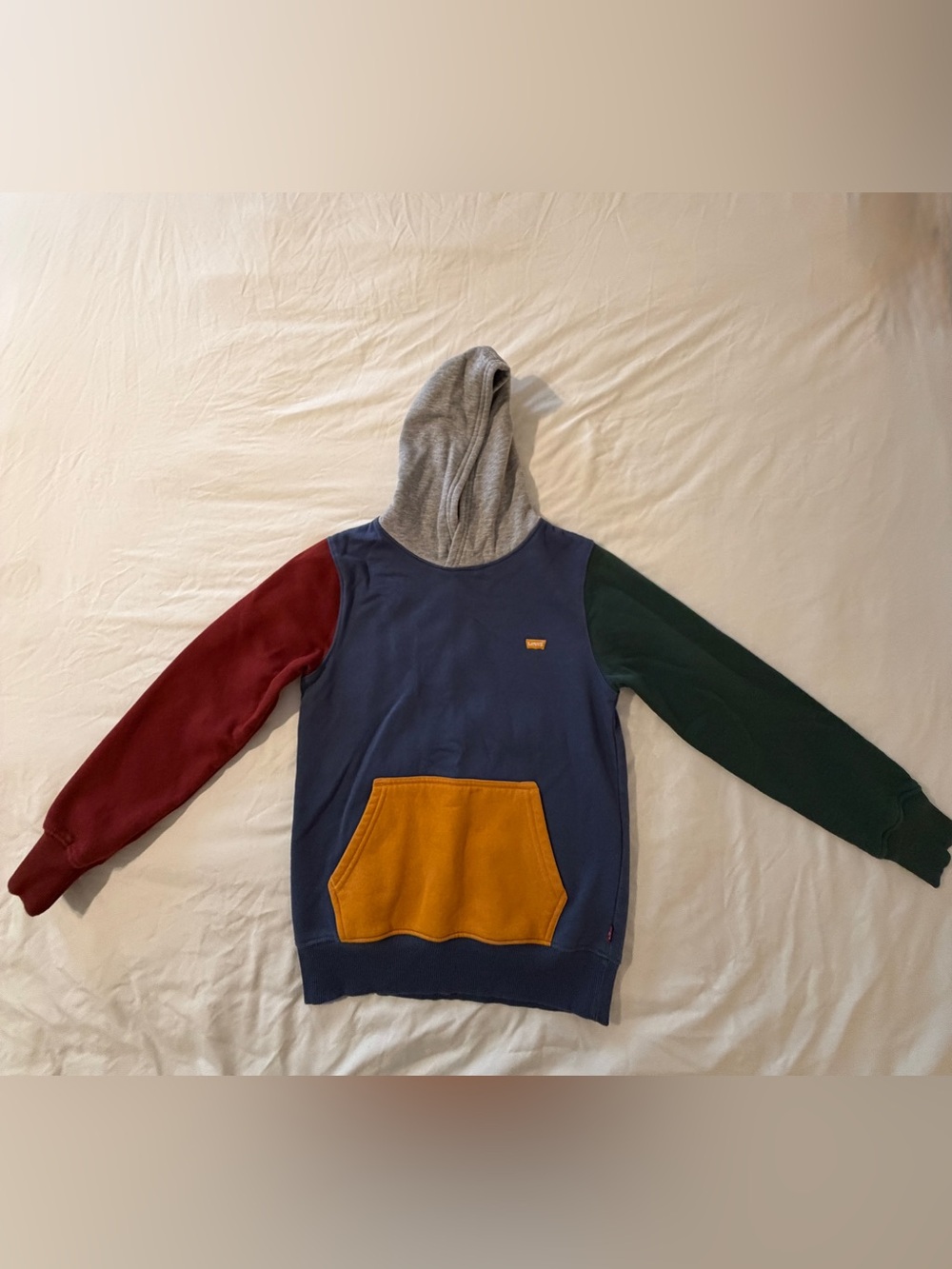 Levi’s Boys Colorblock Hoodie Size M 10-12 Blue Green Red Mustard Pullover